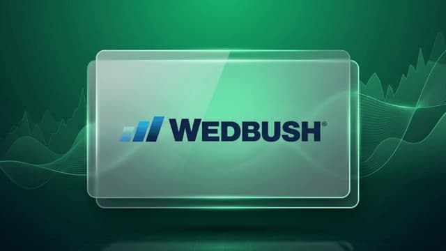 wedbush logo on glass with a green background
