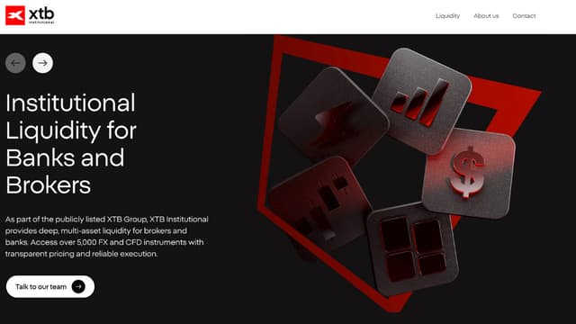 homepage of xtb institutional