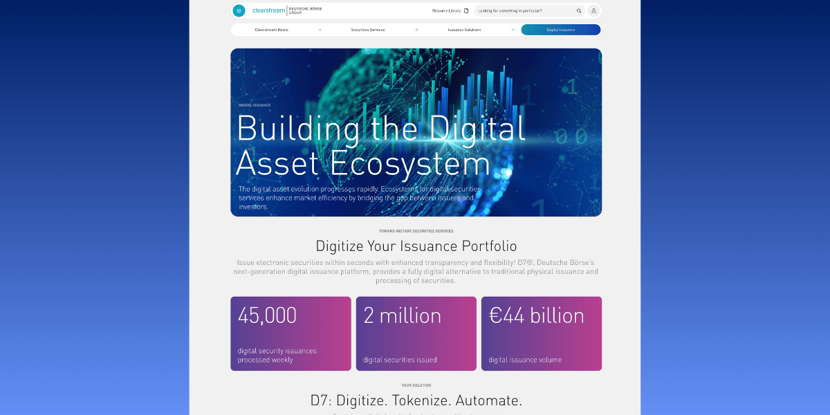 Clearstream Launches Tokenized Securities Platform D7 DLT