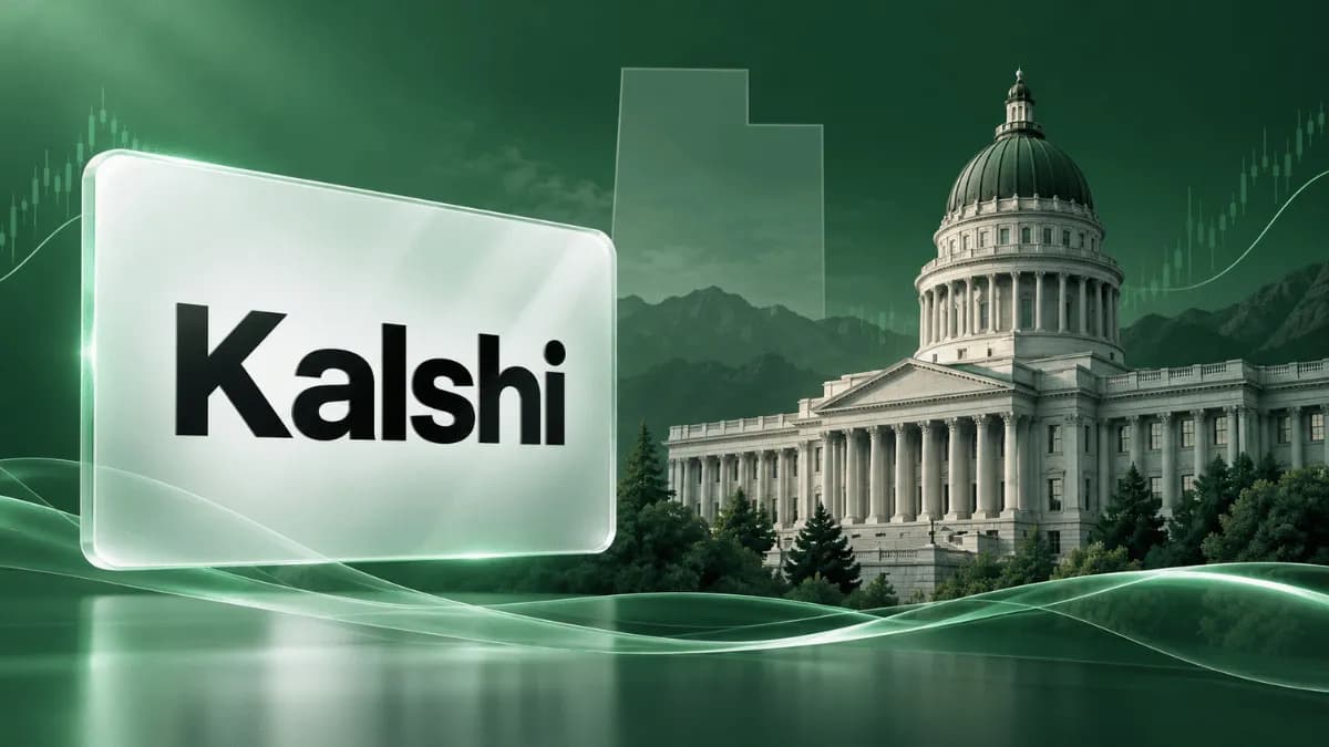 kalshi logo against utah capitol and green background