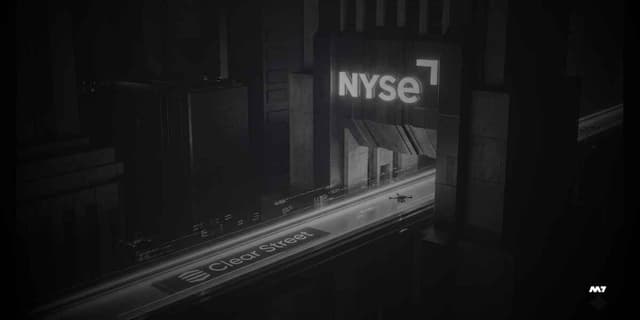 Clear Street logo displayed in a modern data rails, representing cloud-native financial infrastructure revolutionizing the NYSE - New Your Stock Exchange.