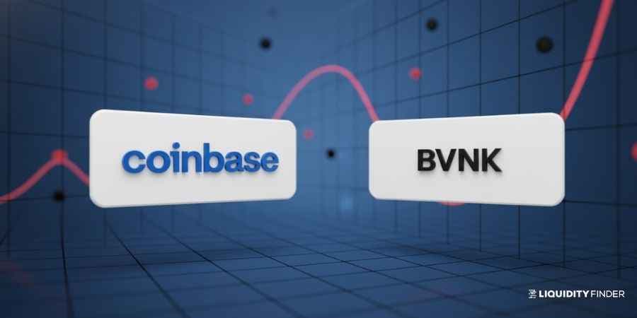 Coinbase and BVNK logos separated, representing the end of the $2 billion acquisition talks for the stablecoin firm.