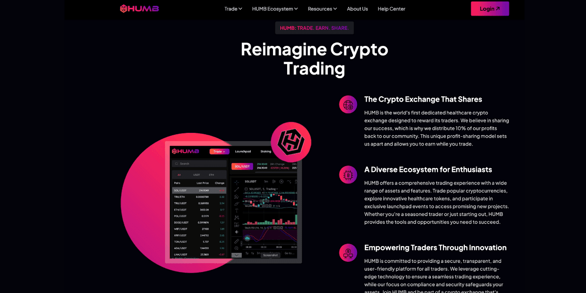 HUMB exchange homepage