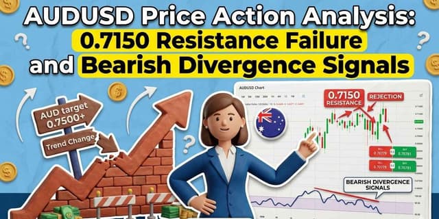 Image for article: AUDUSD Price Action Analysis: 0.7150 Resistance Failure and Bearish Divergence Signals
