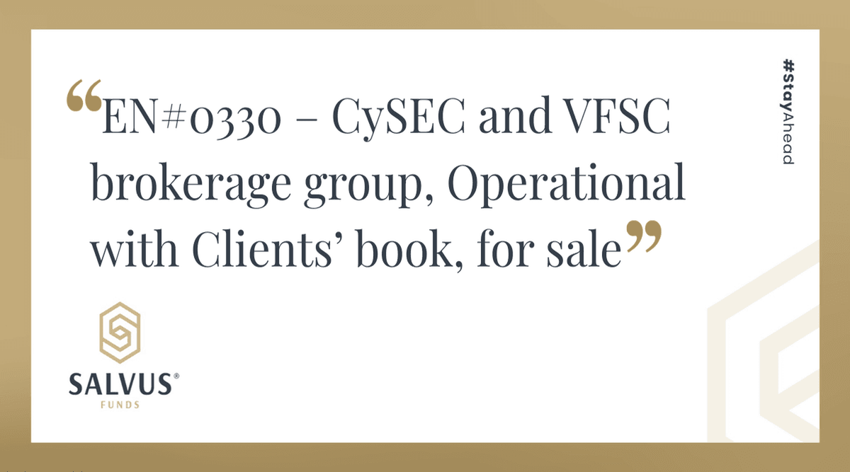 Image for EN#0330 – CySEC and VFSC brokerage group, Operational with Clients’ book, for sale