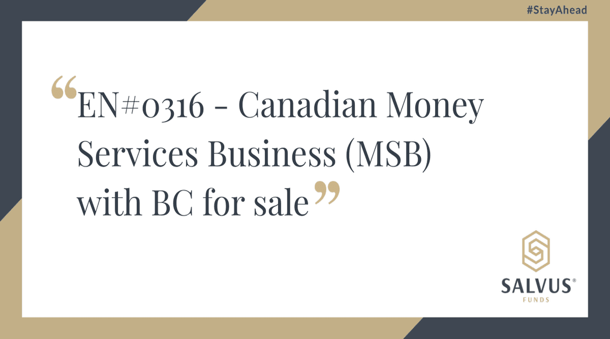 Image for EN#0316 – Canadian Money Services Business (MSB) with BC for Sale
