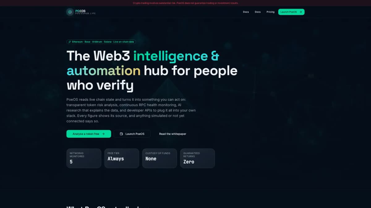 Image for PoeOS — On-chain Token Intelligence & Web3 Developer Platform