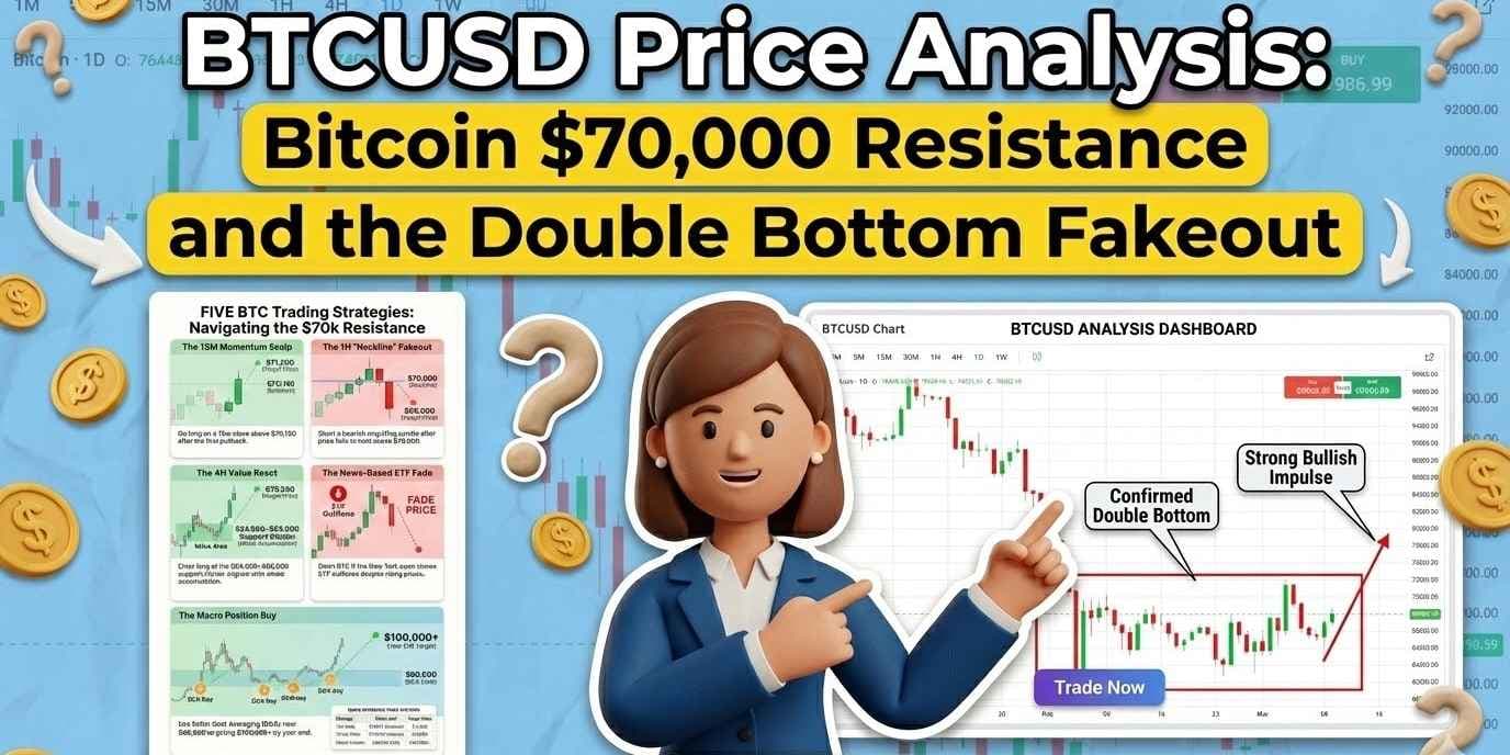 BTCUSD Price Analysis: Bitcoin $70,000 Resistance and the Double Bottom Fakeout BTCUSD Price Analysis: Bitcoin $70,000 Resistance and the Double Bottom Fakeout